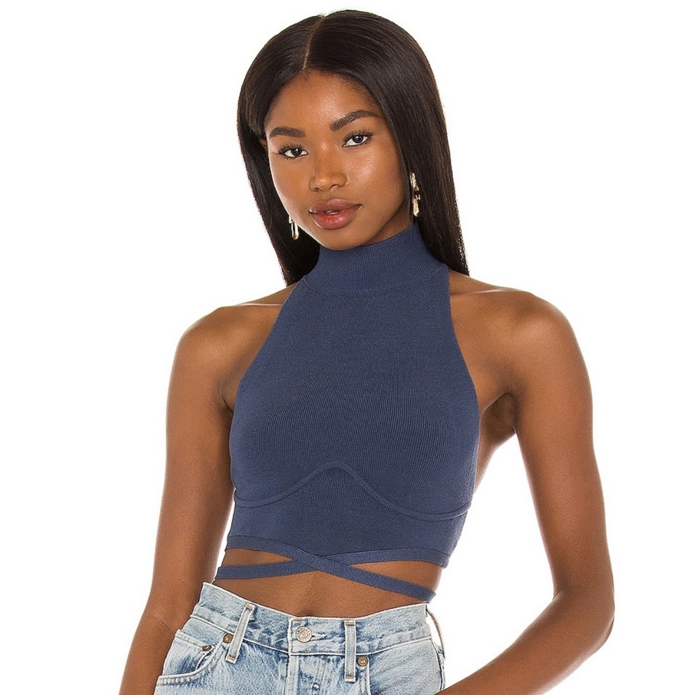 Camila Coelho Navy Blue High Neck Cropped Tank